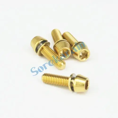 LOT 4 M6 x 18mm Golden TC4 GR5 Titanium Alloy Allen Hex Screw Taper Cone Head Bolts With Washer For Bicycle