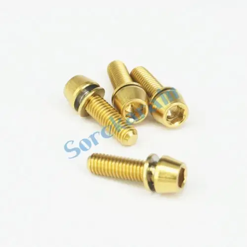 

LOT 4 M6 x 18mm Golden TC4 GR5 Titanium Alloy Allen Hex Screw Taper Cone Head Bolts With Washer For Bicycle