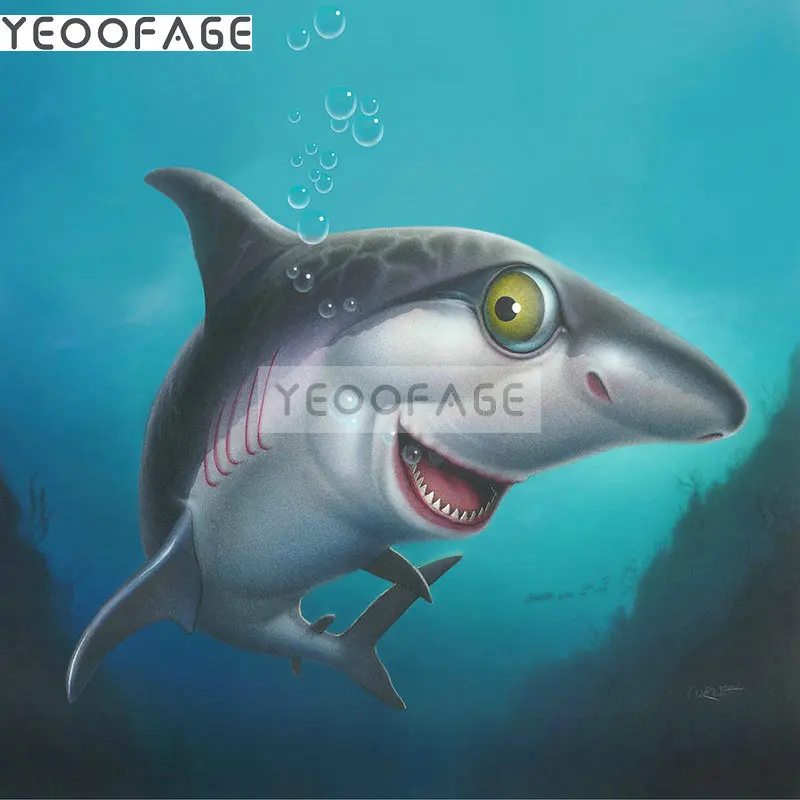 DIY diamond painting cross stitch shark Full embroidery animal rhinestones diamant mosaic home decor stickers | Дом и сад
