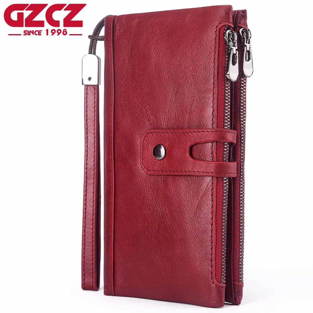 GZCZ, женские кошельки и кошельки, натуральная кожа, Длинный кошелек на молнии, дизайн, роскошный бренд, сумка для денег, большая емкость, монета, держатель для телефона