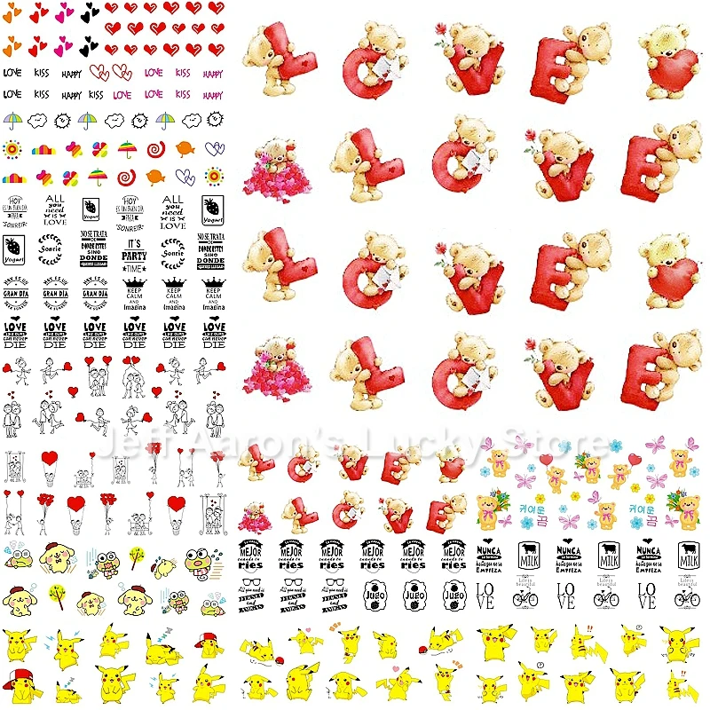 

12 Sheets cartoon water transfer nail sticker decals manicure nails sticker art decorations supplies tool bear cat design
