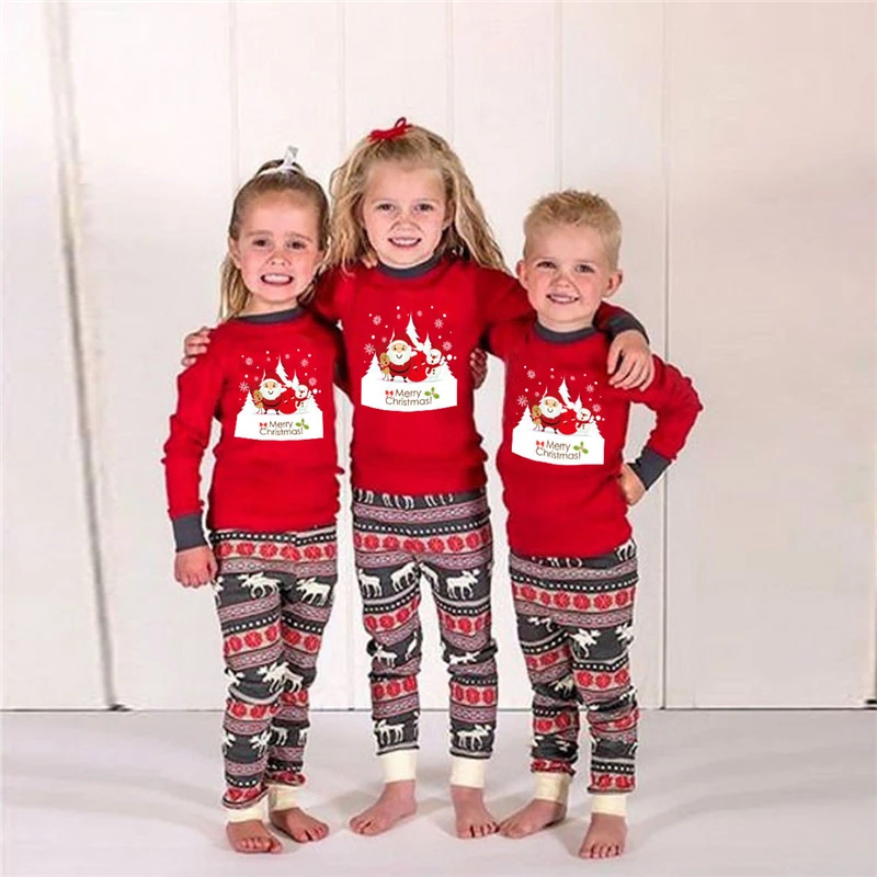 Christmas Pajamas Set Family Matching Sleepwear Adult Women Men Kid Boy Girl Cotton Top+Bottoms Pants Nightwear Outfit Plus Size | Мать и