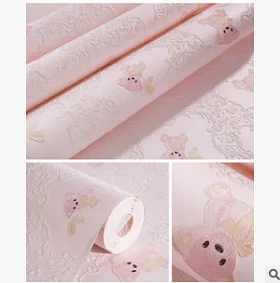 591008 pink embossed Детский мультфильм Медведь Тедди нетканые обои порошок синий обои для маленьких мальчиков и девочек комнаты домашний Декор стены в рулонах с тиснением - Цвет: 591008 pink embossed
