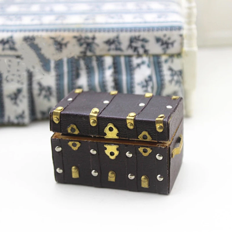 Vintage Wood Case with Leather and Golden Holder Dollhouse Furniture Accessories 1:12 Miniature Treasure Chest | Игрушки и хобби