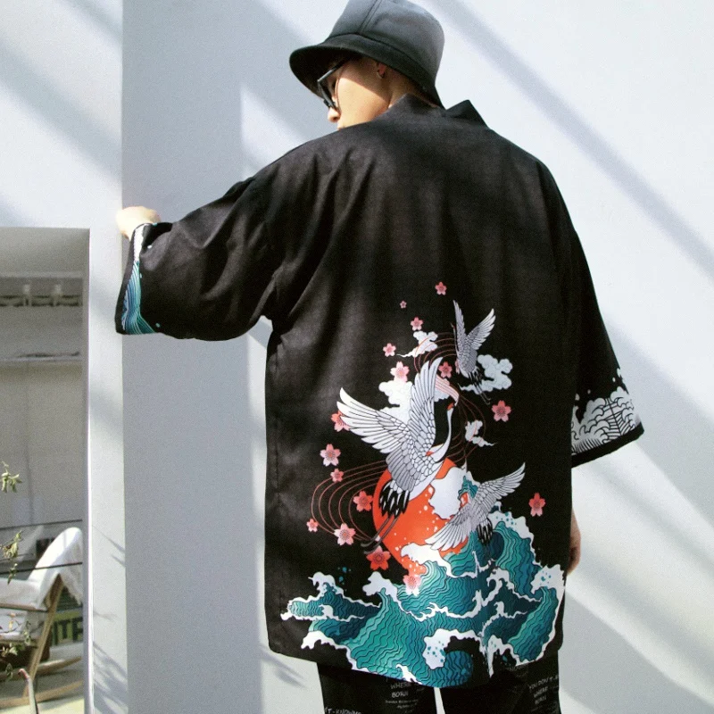 Кимоно кимоно Yukata черно белое в стиле бохо для мужчин японское каратэ FF2106