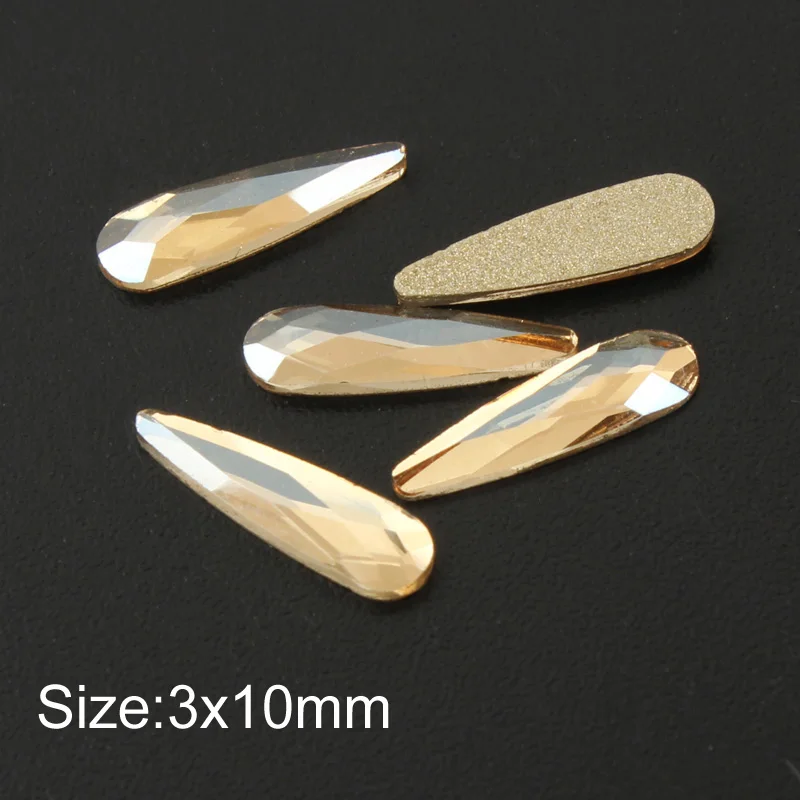 Long drop 3x10mm Сердце/конский глаз/луна/овальный кристалл для ногтей шампанское горный хрусталь 3D Шарм плоский стеклянный камень маникюр стразы для ногтевого дизайна каменный декор - Цвет: Long drop 3x10mm
