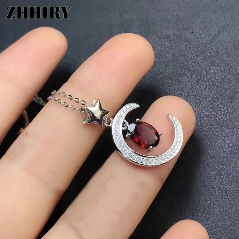 ZHHIRY натуральный гранатовый камень ожерелье кулон подлинное Твердое Серебро 925