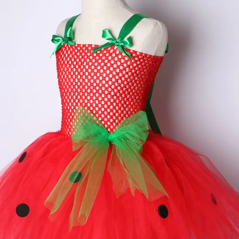 Платье-пачка с клубничкой для девочек красное праздничное платье Детский костюм