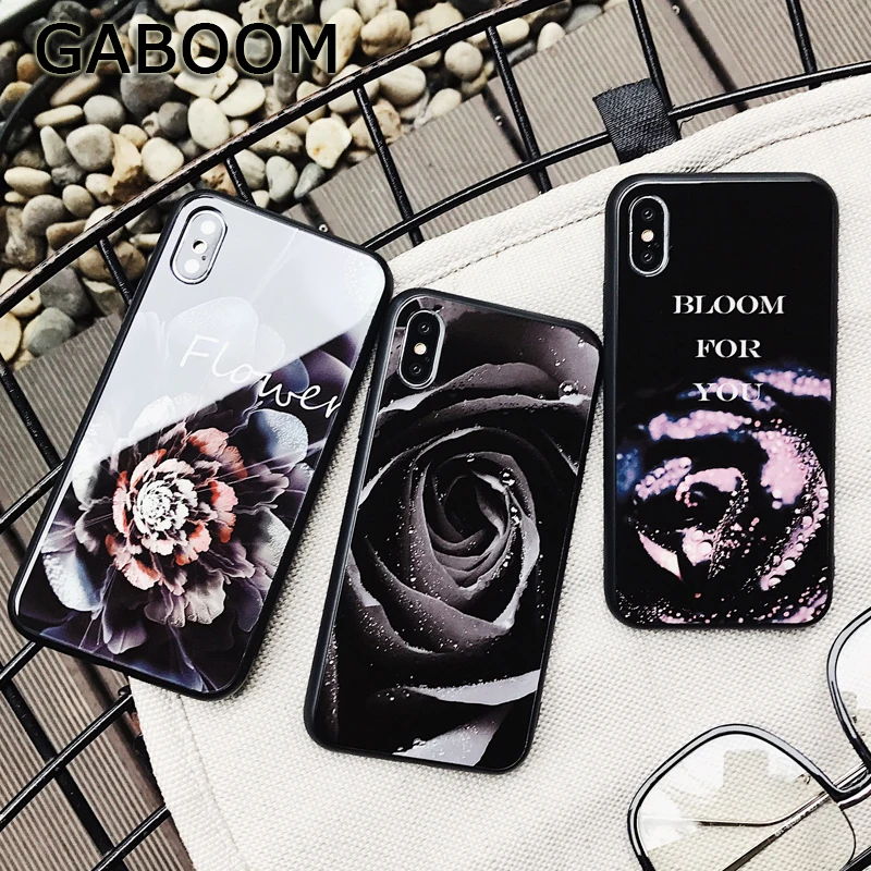 Gaboom Глянцевая закаленное Стекло телефон чехол для iphone х 6 S 7 8 плюс 3D с цветочным