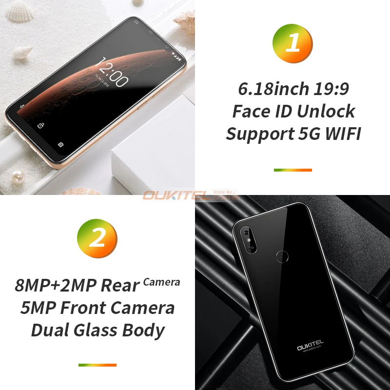 Мобильный телефон OUKITEL C13 Pro, 6,18 дюймов, Android 9,0, четырехъядерный процессор, 2 Гб ОЗУ, 16 Гб ПЗУ, отпечаток пальца, 5G/2,4G, wifi, 4G, LTE, смартфон с функцией распознавания лица