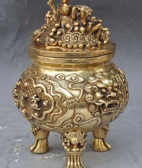 Ymying 1019 + китайский буддийский fane латунь богатство Фортуна голова зверя статуя