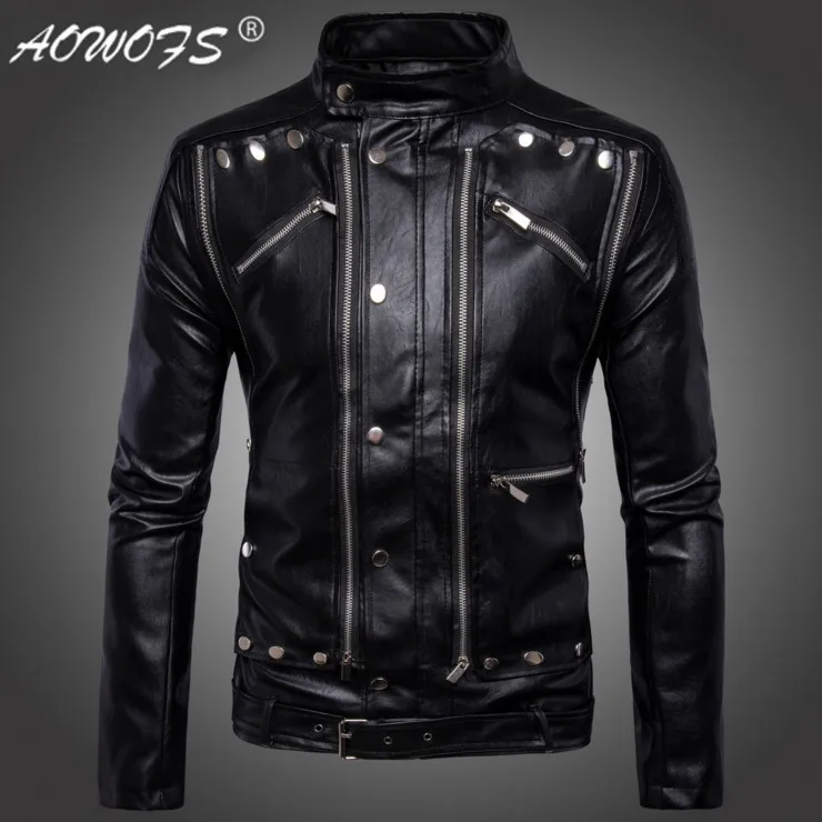 AOWOFS новые мужские кожаные куртки пальто Jaqueta De Couro модные мотоциклетные
