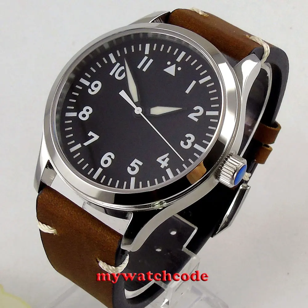 42 мм Corgeut черный стерильный циферблат белые светящиеся знаки Знаки сапфировое