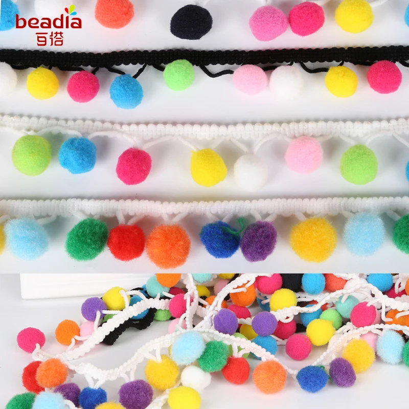 Шаровая лента с бахромой Ширина 20 мм Микс милый помпон аксессуары для шитья