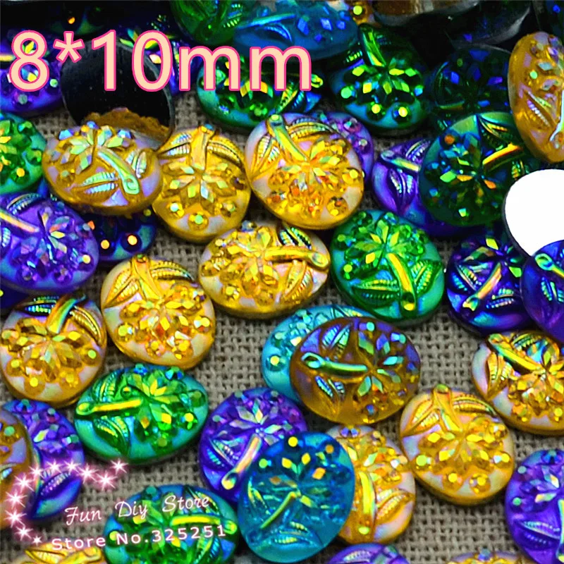 

resin oval flower muticolor 8*10mm 100pcs/lot flat back cabochon decoration free shipping