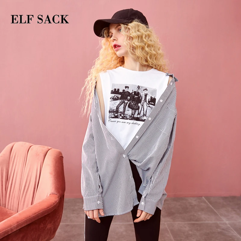 Женская рубашка с отложным воротником ELFSACK осенняя Повседневная Блузка в полоску
