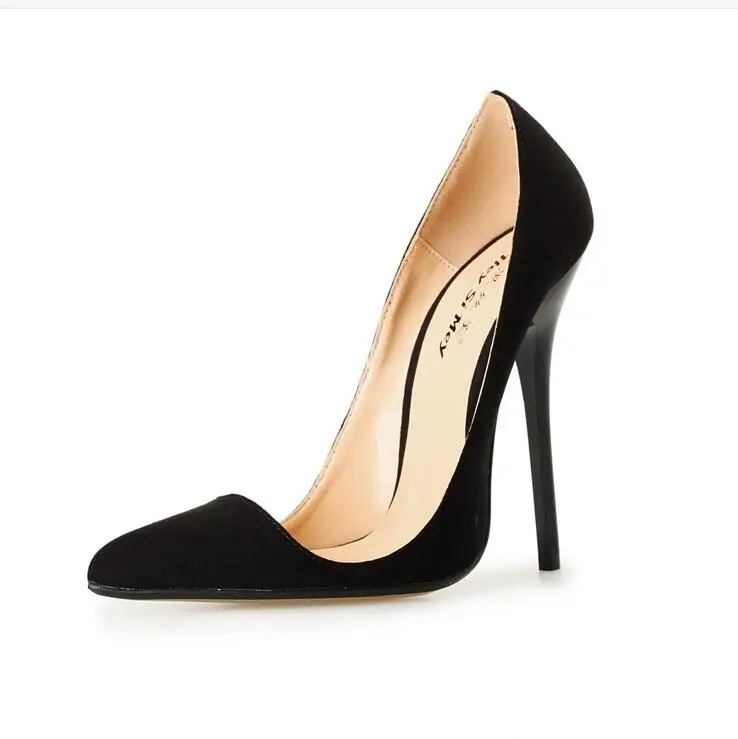 Flock black HSM/Большие размеры: 40-47, 48, 49, zapatos mujer, туфли-лодочки с острым носком, комплект из двух предметов, CD, женские свадебные туфли на ультравысоком тонком каблуке 14 см - Цвет: Flock black
