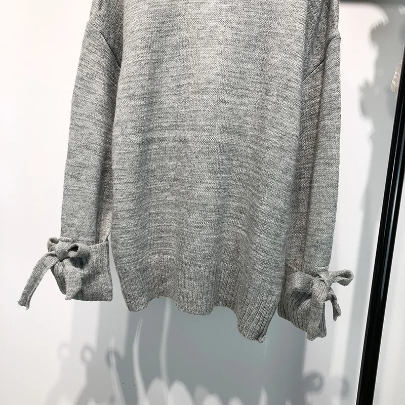 Casual Winter Women Lace-Up Long Sleeve Sweater Turtleneck Pullover Warm Basic Autumn Knitted Loose | Женская одежда