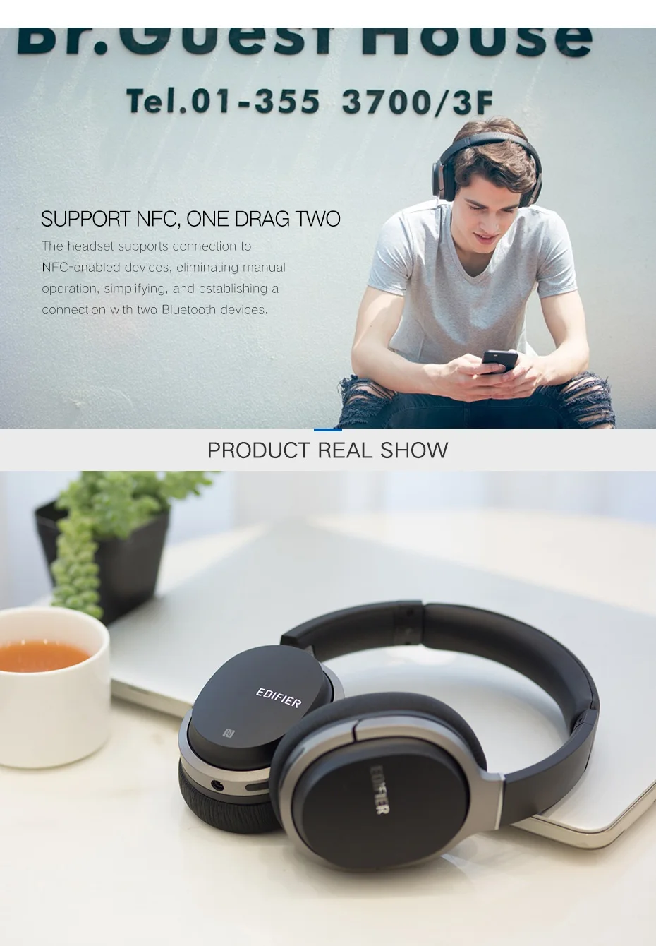 EDIFIER W830BT HIFI шумоизоляция Bluetooth 4,1 беспроводные наушники в Россию с микрофоном гарнитура Поддержка NFC Apt-X