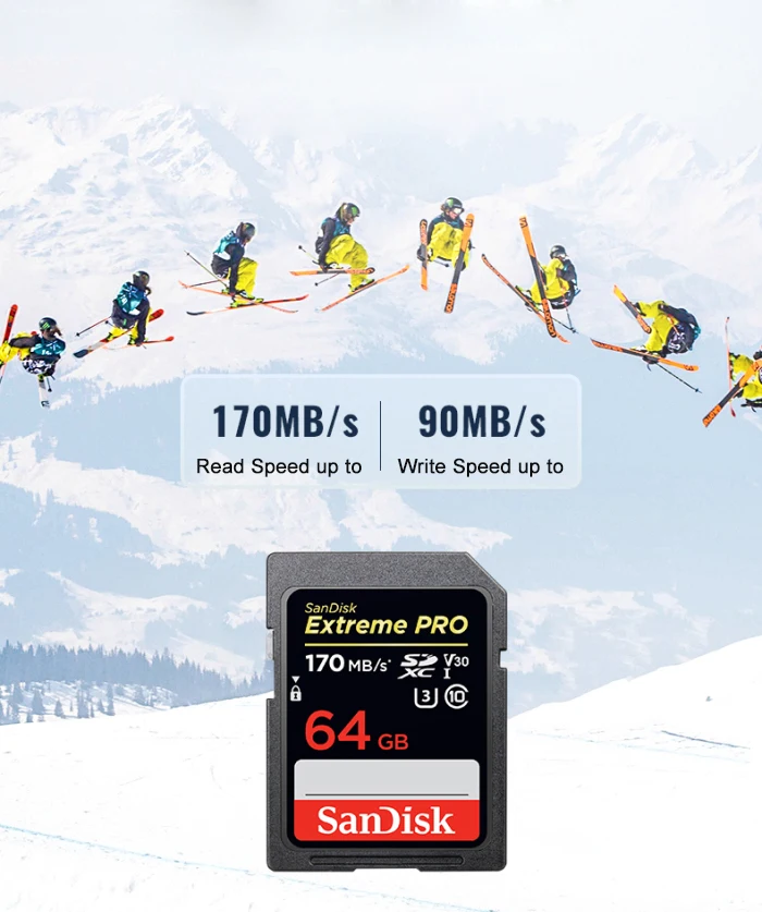 Двойной Флеш-накопитель SanDisk Extreme PRO sd карты 128 ГБ 256 SDXH до 170 МБ/с. скорость чтения sd card 64 ГБ 32 ГБ оперативной памяти, 16 Гб встроенной памяти, до 95 МБ/с. скорость чтения карты памяти