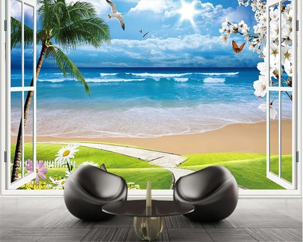 

beibehang Clear scenery outside the window 3 stereoscopic background wall decoration painting papel de parede wallpaper