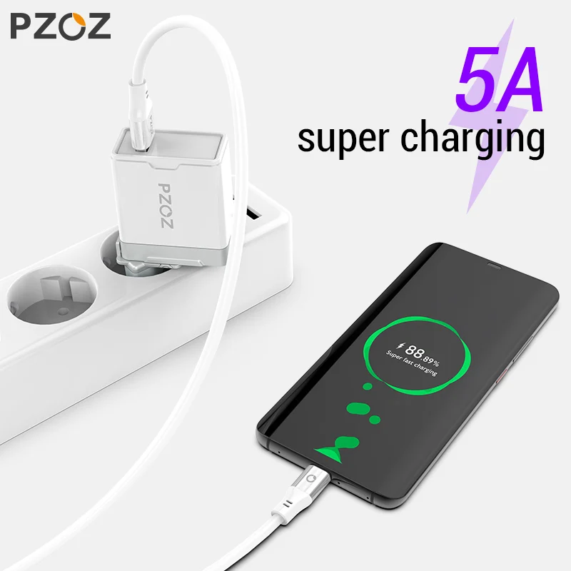 PZOZ 5A Тип usb C кабель для huawei P20 P10 P9 Коврики 20 Pro X 10 lite Honor 8X мобильного телефона