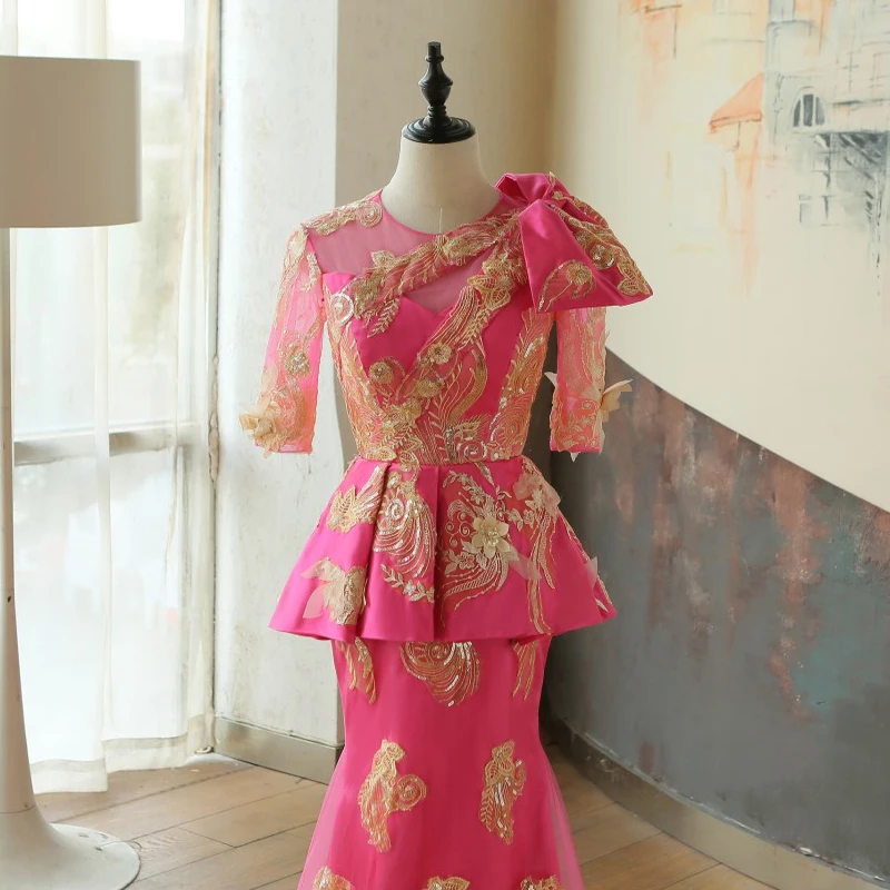 Aso Ebi/длинное вечернее платье в стиле Русалочки с золотыми аппликаторами