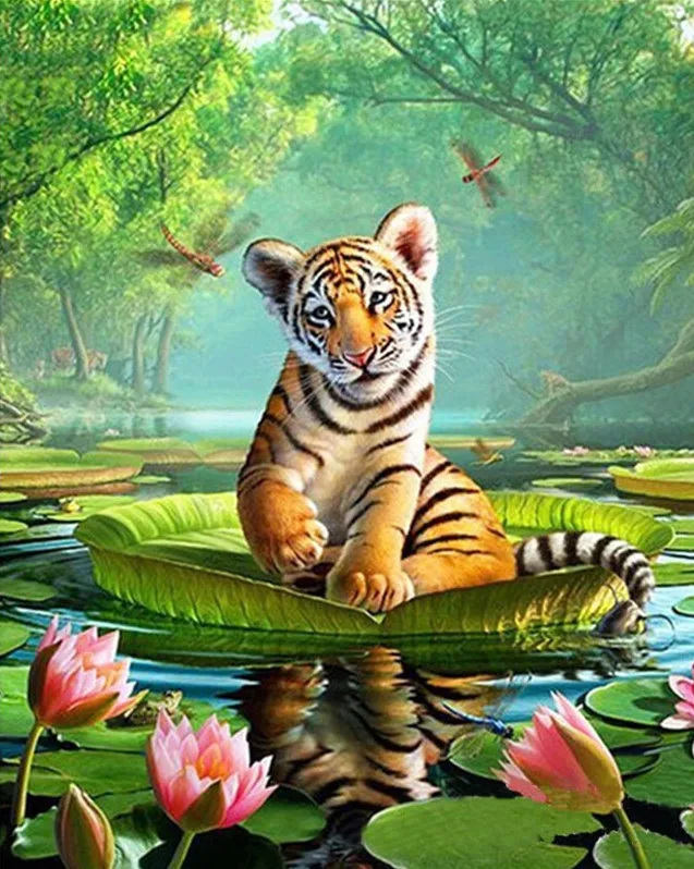 Golden panno 5D diy diamond embroidery Full square Diamond Painting Cross Stitch 3D Mosaic Needlework Pool tigers 727S | Дом и сад
