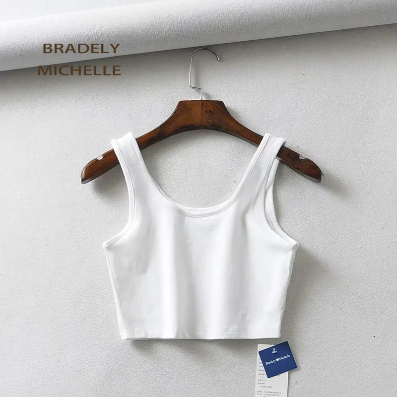 BRADELY MICHELLE сексуальные женские летние короткие топы без рукавов из хлопка с u-образным воротником