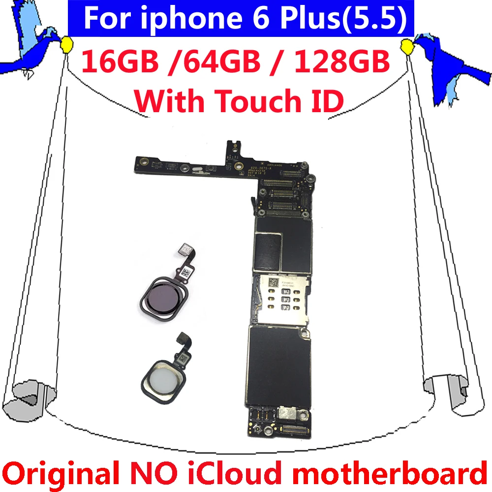 Чистая iCloud разблокирована для iphone 6 Plus оригинальная материнская плата с/без touch ID