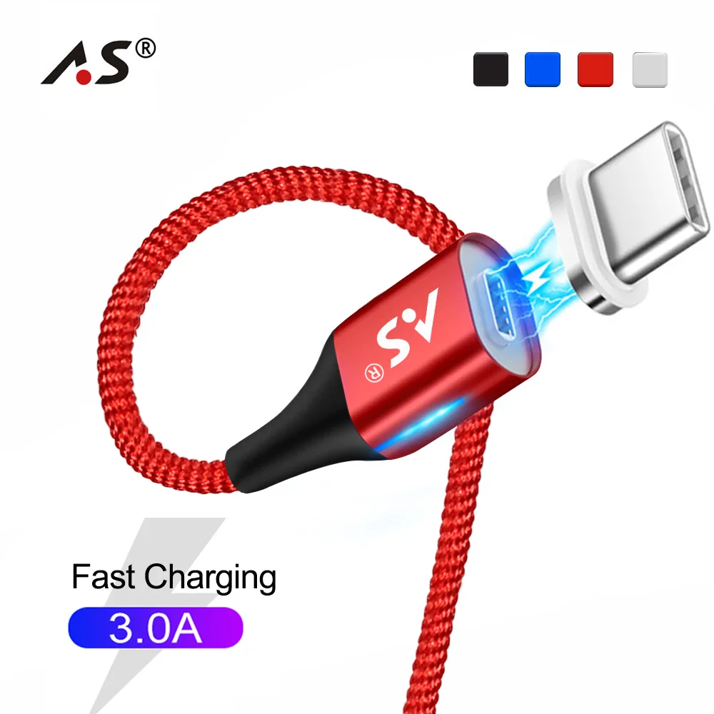 Магнитный кабель A.S с разъемами USB Type C для зарядки телефонов Samsung S9 S8 Note 8 Xiaomi Mi6