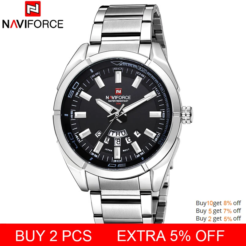 Бренд NAVIFORCE, мужские часы, Бизнес класс, кварцевые, 30 м, водонепроницаемые часы, мужские, нержавеющая сталь, ремешок, Авто Дата, наручные часы, Relojes