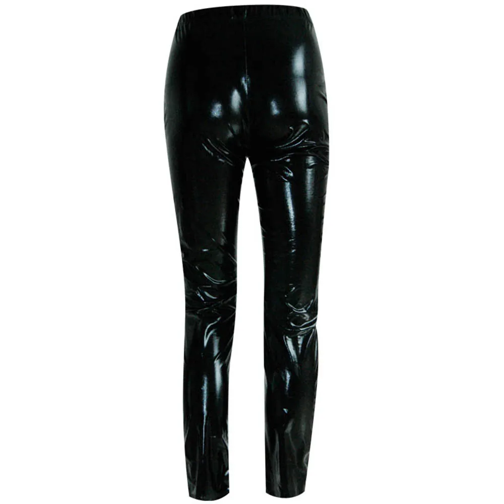 Plus Size Black Sexy Wetlook Leather Leggings Bandage Exotic Women Faux Leather Legging Skinny Lace Up Pantalon Gothic Pants