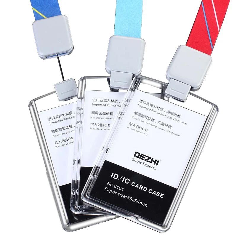 DEZHI Brand New Retractable Custom Lanyard with Full Transparent Business ID IC Card Holder,Vertical Horizontal Available