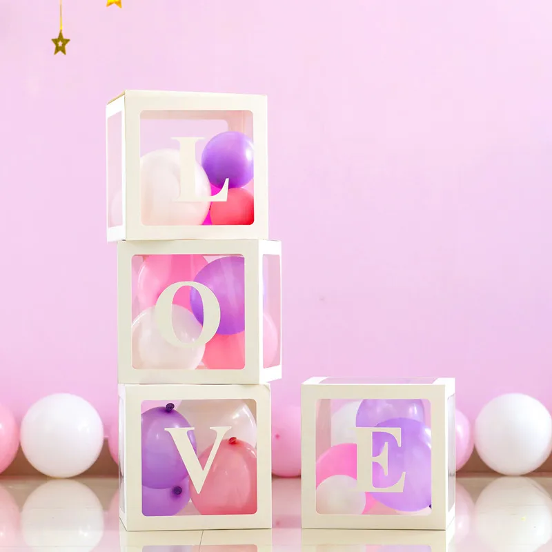4pcs white love 4 шт. белая/Розовая прозрачная коробка для детских шаров для вечеринки в честь Дня рождения или свадьбы - Цвет: 4pcs white love