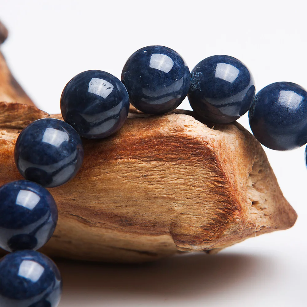 Женский и мужской браслет AAAA из натурального синего сапфира с круглыми бусинами