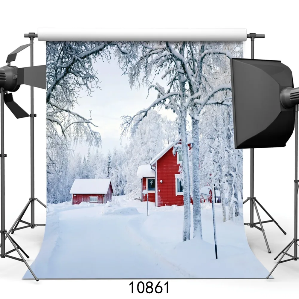 

Red House Snowy Covered Forbidden Forest Photographic Background For Child Baby Shower New Born Portrait Vinyl Cloth Backdrop