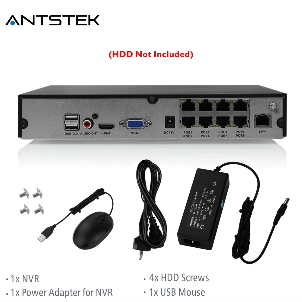 ANTSTEK 4CH 8CH 1080 P H.265 Onvif PoE NVR Поддержка 1xsata HDD с смартфон удаленного просмотра