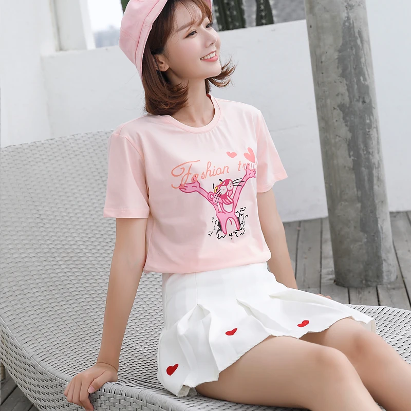 2019 Женская хлопковая футболка с коротким рукавом женские повседневные корейские