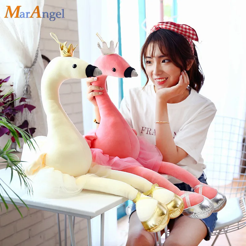 

50/80cm Swan Plush Toys Cute Flamingo Doll Stuffed Soft Animal Doll Ballet Swan with Crown Baby Kids Appease Toy Gift for Girl