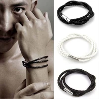 multi layer black white brown woven leather fashion style bracelets for women men