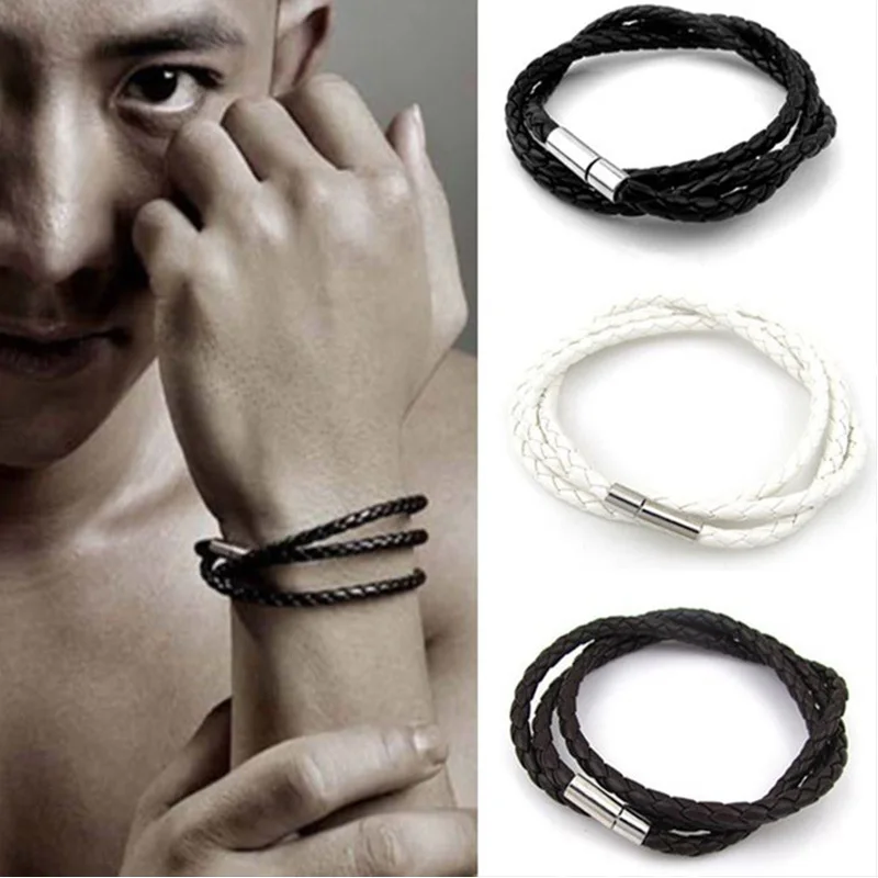 Многослойные черно-белые коричневые плетеные кожаные модные стильные браслеты