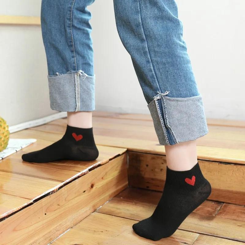 5Pairs Heart Cute Socks College Wind Simple Female Women Fashion Skateboard Sock Comfortable | Женская одежда