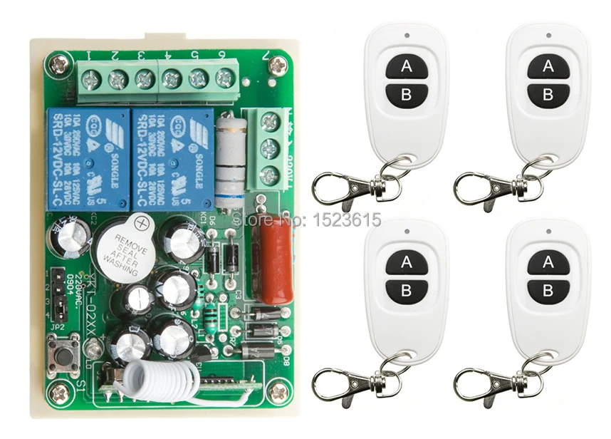 

AC220V 2CH RF Wireless Mini Switch Relay Receiver Remote Controllers & 4* White AB keys Waterproof Transmitter Toggle Momentary