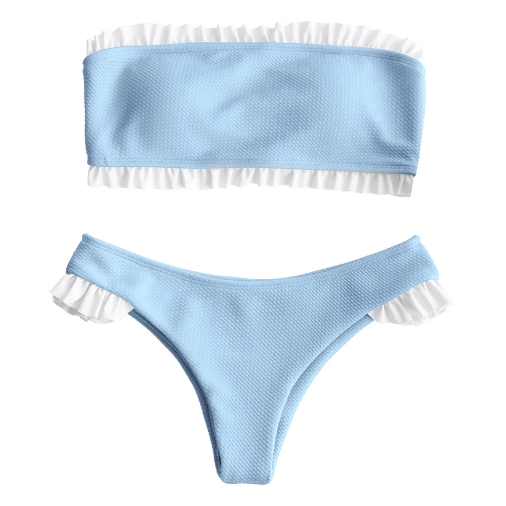 2019 новый бикини женский с оборками текстурированный купальный комплект без