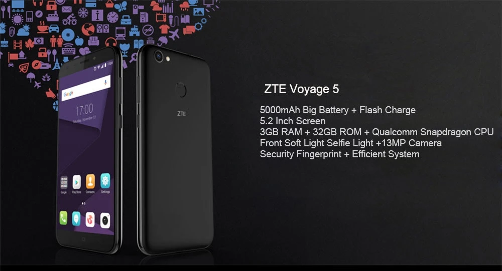Смартфон zte Voyage 5 4G LTE 5,2 дюймов snapdragon 425 5000 мАч камера 13 МП+ 5 Мп 3 ГБ+ 32 ГБ