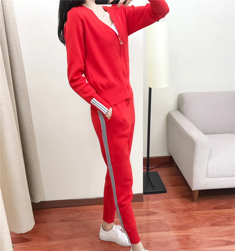 Для женщин комплект из 2 частей элегантный вязаный спортивных Повседневное Side