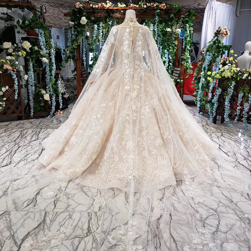 HTL492 кружевное свадебное платье ручной работы со шлейфом с высоким воротом и