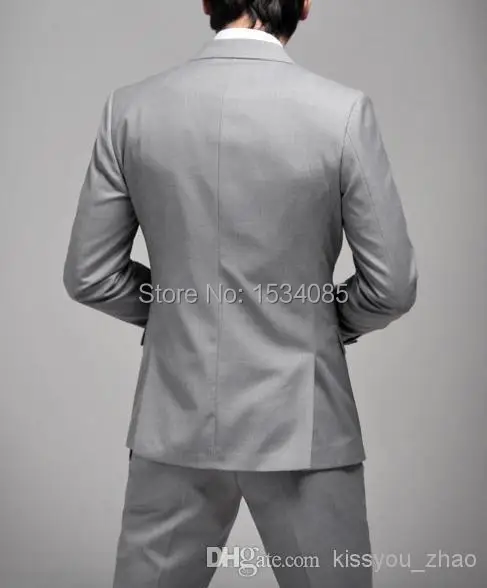 Top Selling - Custom Made Slim Fit One Button Light Grey Groom Tuxedos Side Slit Groomsmen Men Wedding Suits Bridegroom (Jacket+ | Мужская