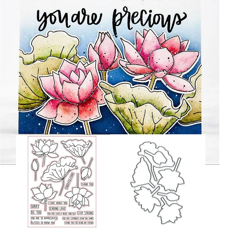 

Lotus Leaf Clear Stamp With Metal Cutting Dies Stencils Sets For DIY Scrapbooking Christmas Decorative Embossing Craft Dies